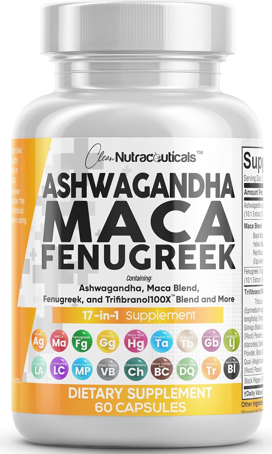 Clean Nutraceuticals Ashwagandha 5000mg Maca Root 2000mg Fenugreek 3000mg Supplement with Tongkat Ali Ginseng – Assists with Stress, Mood & Thyroid – Ashwagandha Capsules Fenugreek Caps – 60 Count Clean Nutraceuticals Ashwagandha 5000mg Maca Root 2000mg Fenugreek 3000mg Supplement with Tongkat Ali Ginseng – Assists with Stress, Mood & Thyroid – Ashwagandha Capsules Fenugreek Caps – 60 Count