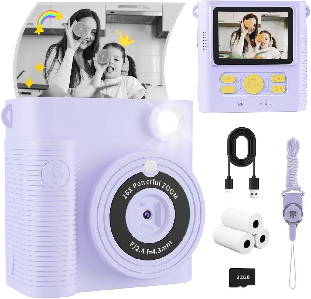 Kids Camera Instant Print, Christmas Birthday Gifts Girls Boys Aged 3-12, HD Digital Video Cameras Toddler, Instant Cameras for 3 4 5 6 7 8 9 10 Year Old Girls Boys with Print Paper Kids Camera Instant Print, Christmas Birthday Gifts Girls Boys Aged 3-12, HD Digital Video Cameras Toddler, Instant Cameras for 3 4 5 6 7 8 9 10 Year Old Girls Boys with Print Paper