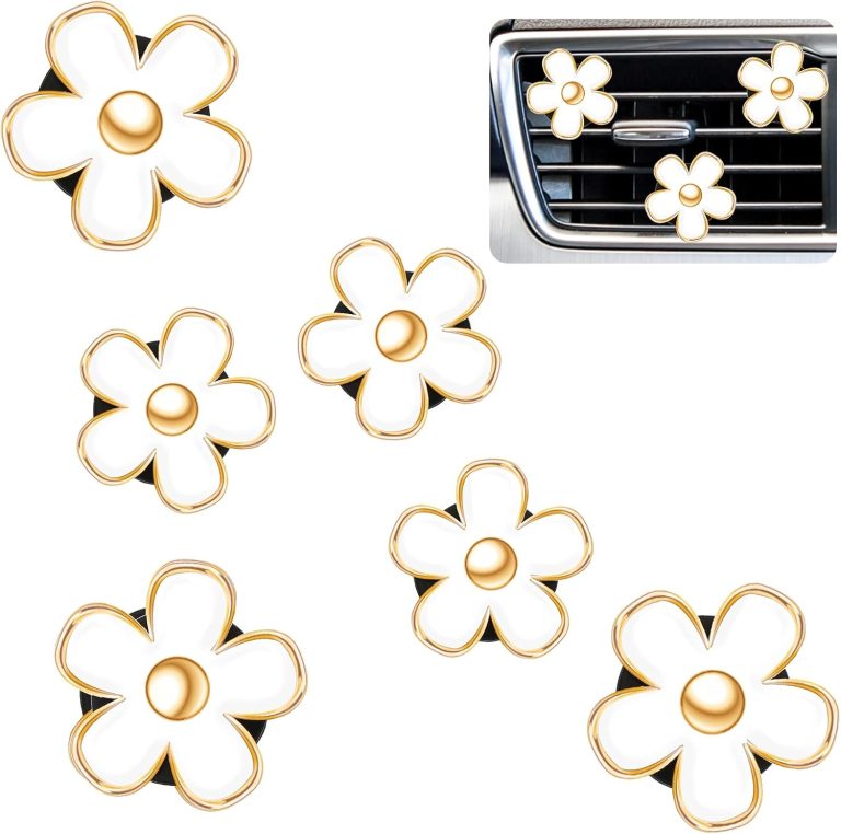 Frienda 6 Pcs Daisy Flower Air Vent Clip Christmas Daisy Flower Car Air Vent Clips Air Freshener Outlet Clip Car Air Conditioning Clip Charm Decor(3 cm, 3.3 cm,White)