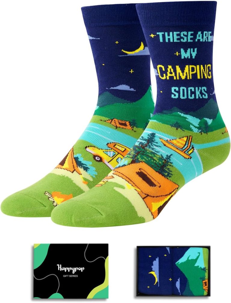 HAPPYPOP Novelty Socks For Men – Camping Golfing Bowling Gifts, American Flag Alien Math Music Taco Socks