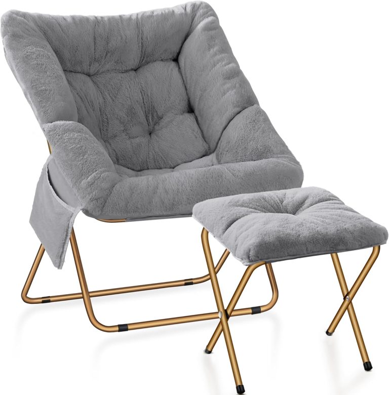 Comfy Saucer Chair, Foldable Living Room Chairs, Soft Faux Fur Lounge Chair for Bedroom, Reading Chairs for Adults, Kids, X-Large (Rocking Chair-Grey)
