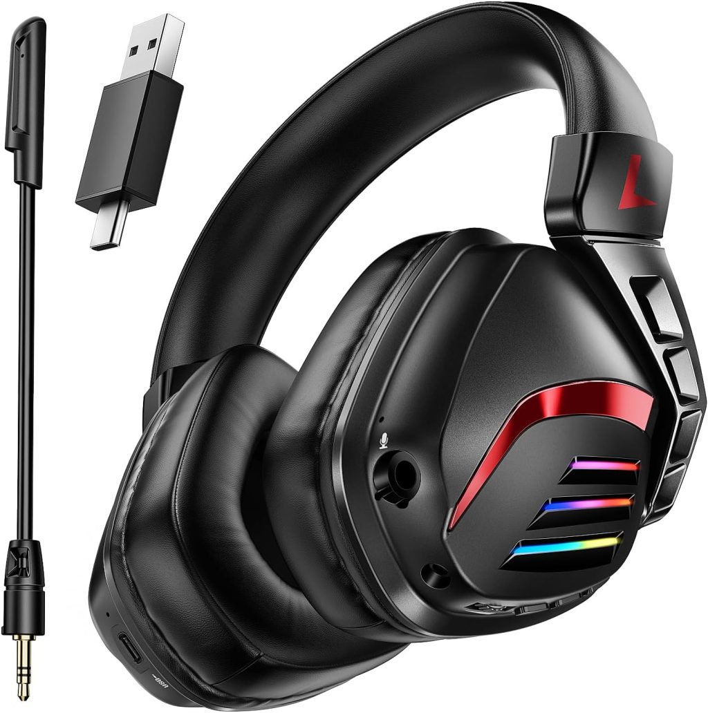 Wireless Gaming Headset for PS5 PS4 PC Switch, 2.4GHz Gaming Headphones with Microphone Detachable Noise Canceling, 7.1 Stereo, 30Hr Battery, USB & Type-C Double Dongle Wireless Gaming Headset for PS5 PS4 PC Switch, 2.4GHz Gaming Headphones with Microphone Detachable Noise Canceling, 7.1 Stereo, 30Hr Battery, USB & Type-C Double Dongle