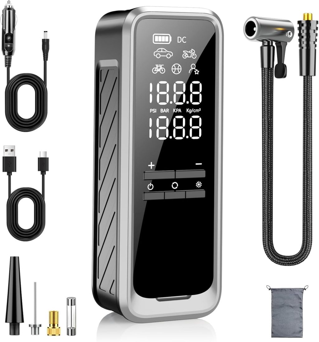 Cordless Tire Inflator Portable Air Compressor, Tire Inflator 150 PSI and Tire Pressure Gauge Electric Air Pump with LED Light Quick Inflation for Car Tires/Motorcycle Tires/Bicycle Tires/Balls Cordless Tire Inflator Portable Air Compressor, Tire Inflator 150 PSI and Tire Pressure Gauge Electric Air Pump with LED Light Quick Inflation for Car Tires/Motorcycle Tires/Bicycle Tires/Balls