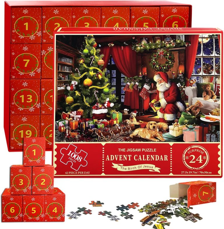 puzzle advent calendar 2024-1008 Pieces Christmas Jigsaw Puzzle for Adult Kids,24 Days for Countdown Christmas Gifts for Boys Girls Men Women – Christmas Carnival,Santa’s Surprise,Family Game Puzzle