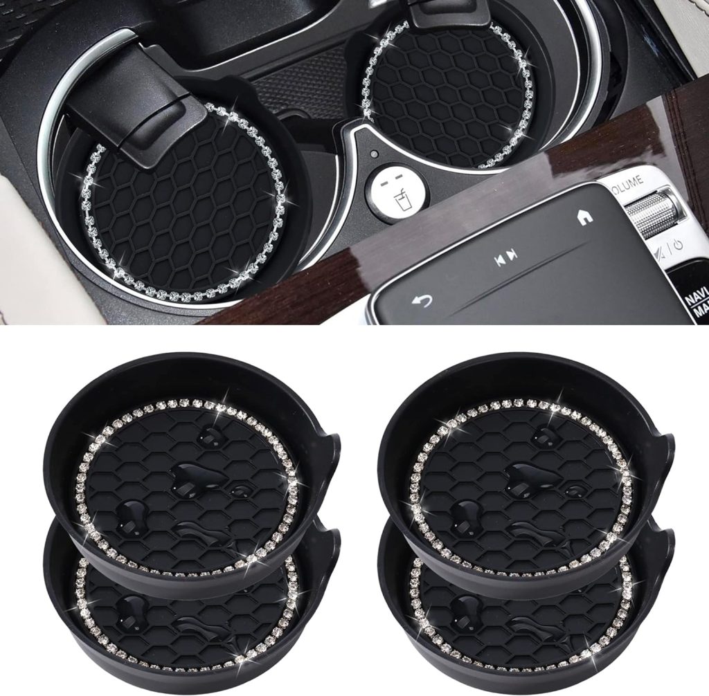 Amooca Car Cup Coaster Universal Non-Slip Cup Holders Bling Crystal Rhinestone Car Interior Accessories 4 Pack Black Amooca Car Cup Coaster Universal Non-Slip Cup Holders Bling Crystal Rhinestone Car Interior Accessories 4 Pack Black