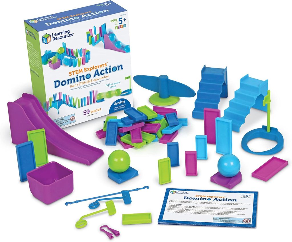 Learning Resources STEM Explorers Domino Action, STEM Toys for Kids, 59 Pieces, Age 5+ Gifts for Boys and Girls, 45 dominos, 10 double-sided challenge cards, obstacle pieces Learning Resources STEM Explorers Domino Action, STEM Toys for Kids, 59 Pieces, Age 5+ Gifts for Boys and Girls, 45 dominos, 10 double-sided challenge cards, obstacle pieces