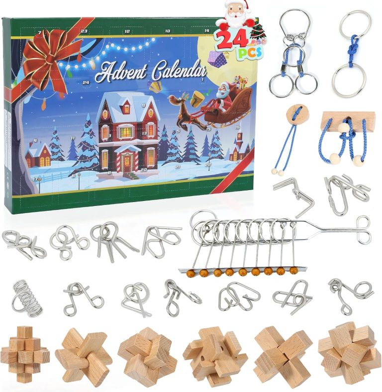 Advent Calendar 2024, Christmas Countdown Calendar Gift Box with 24 Brain Teaser Puzzles, Xmas Countdown Calendar Challenge for Adults Teens Boys Girls Kids