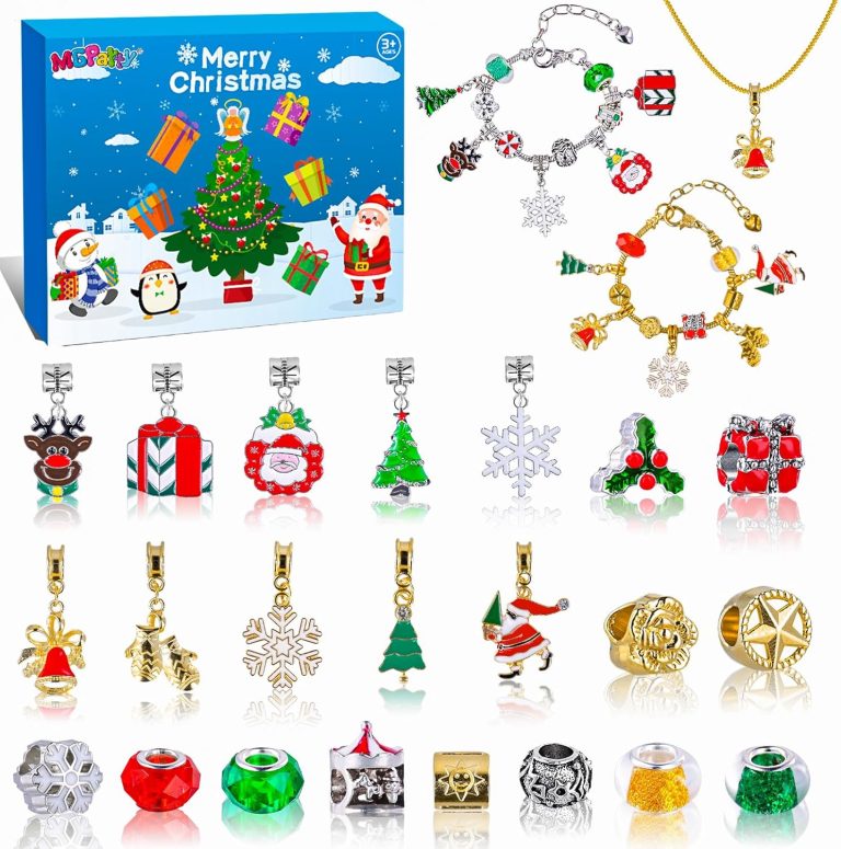 Advent Calendar Bracelets 2024, 24-Day Christmas Countdown with DIY Charm Bracelets & Necklace Set, Ideal Advent Calendar 2024 Teen Girls Gift