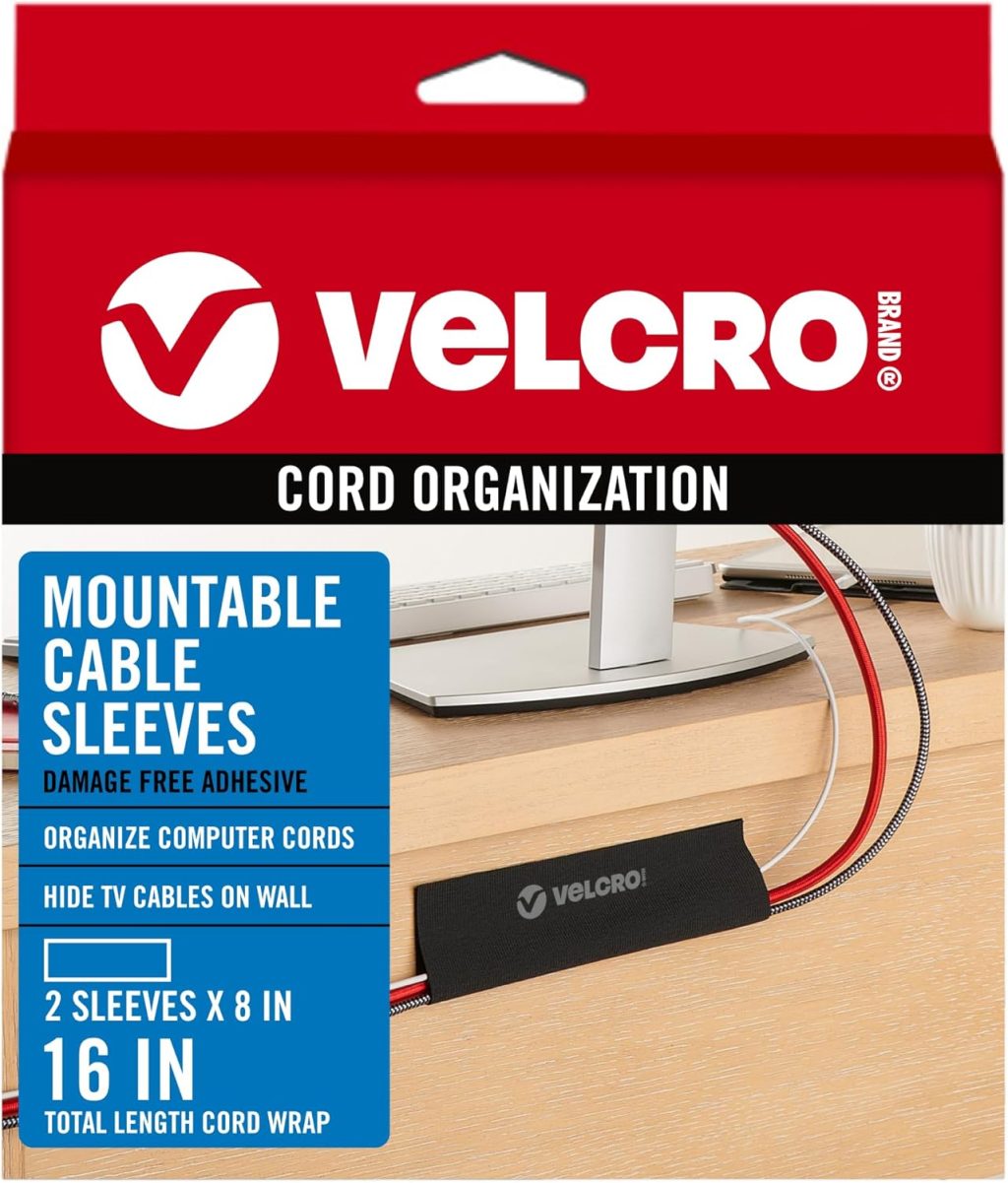 VELCRO Brand Mountable Cable Sleeve | Cord Management Mounts on Walls, Desk or Entertainment Center | Removable Adhesive is Damage Free | 8in Black, 2pk, 8in – 2Pk VELCRO Brand Mountable Cable Sleeve | Cord Management Mounts on Walls, Desk or Entertainment Center | Removable Adhesive is Damage Free | 8in Black, 2pk, 8in – 2Pk