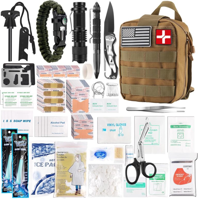 Survival First Aid Kit, Molle Medical Pouch 288PCS Outdoor Emergency Survival Gear and Equipment for Hiking Camping Hunting Car Boat Home Travel and Adventures, Gift for Him Men(Khaki)