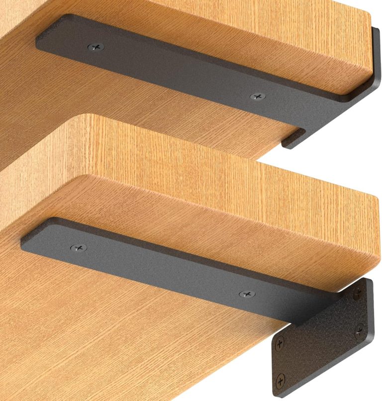 8 Pack Floating Shelf Brackets, 6 Inch Heavy Duty Industrial Shelf Bracket, Black Metal L Brackets for Shelves Support DIY(1/5 Inch Thicked)