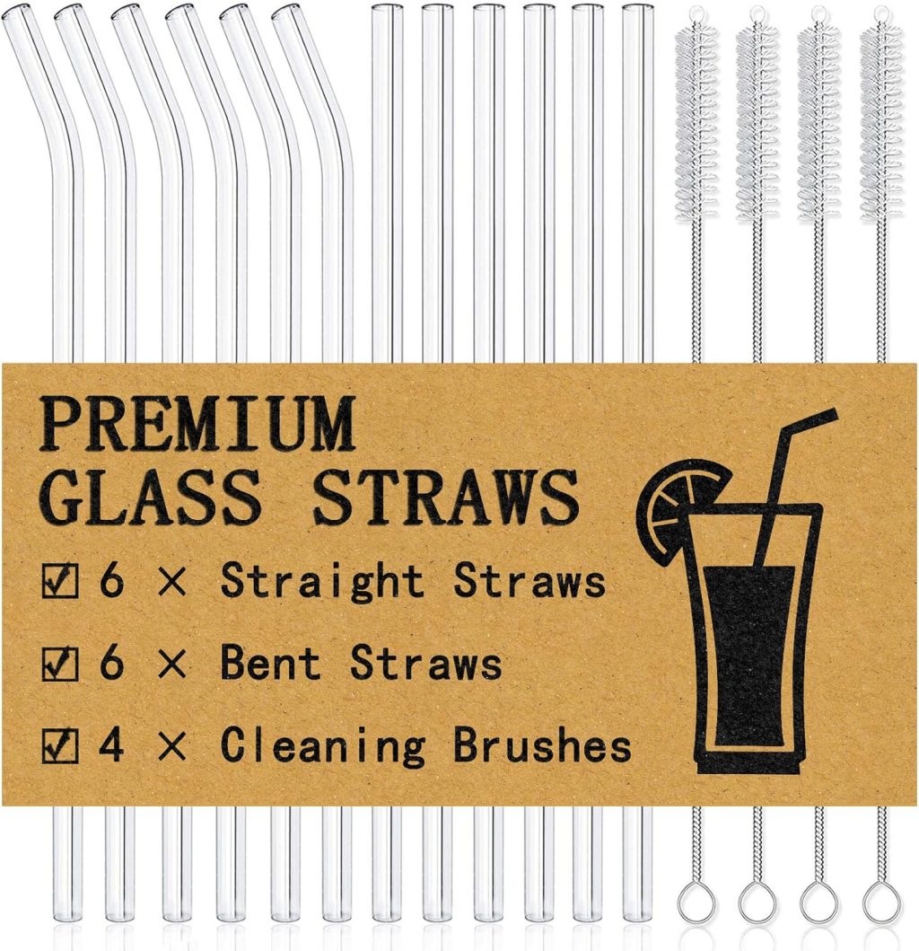 Piteno® 16-Pack Reusable Glass Straws Set, Clear Glass Drinking Straws, 8.5”x10MM, Set of 6 Straight and 6 Bent with 4 Cleaning Brushes, Perfect for Smoothies, Milkshakes, Juice, Tea Piteno® 16-Pack Reusable Glass Straws Set, Clear Glass Drinking Straws, 8.5”x10MM, Set of 6 Straight and 6 Bent with 4 Cleaning Brushes, Perfect for Smoothies, Milkshakes, Juice, Tea