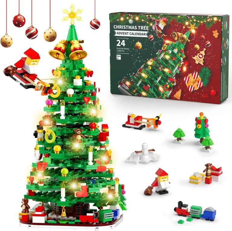 Advent Calendar 2024 Christmas Tree Building Blocks Kit, 24 Boxes Christmas Vacation Countdown Calendar Toys Building Set with LED Light, Advent Calendars Christmas Xmas Gift for Adults Teens Kids Ages 6+