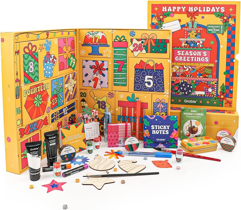 Grabie 2024 Limited Edition Holiday Advent Calendar, Mystery Box with 24 Handcrafted Art Tools Set, Includes Oil Pastels, Vibrant Watercolors, and a Treasure Trove of Craft Supplies, Christmas Countdown, Great gifts, All in One