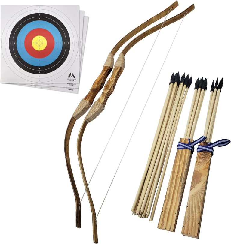 Adventure Awaits | 2-Pack Handmade Wooden Bow and Arrow Set | 20 Wood Arrows and 2 Quivers | for Outdoor Play
