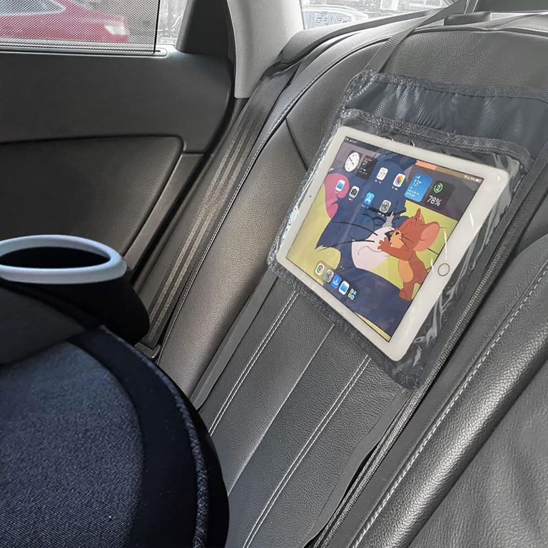 Car iPad Kindle Tablet Holder for Rear and Forward Facing Mirror, Car Mount Hanger Case for Vehicle Backseat Headrest Up to 10.5′, Lightweight Washable and Portable (Grey)