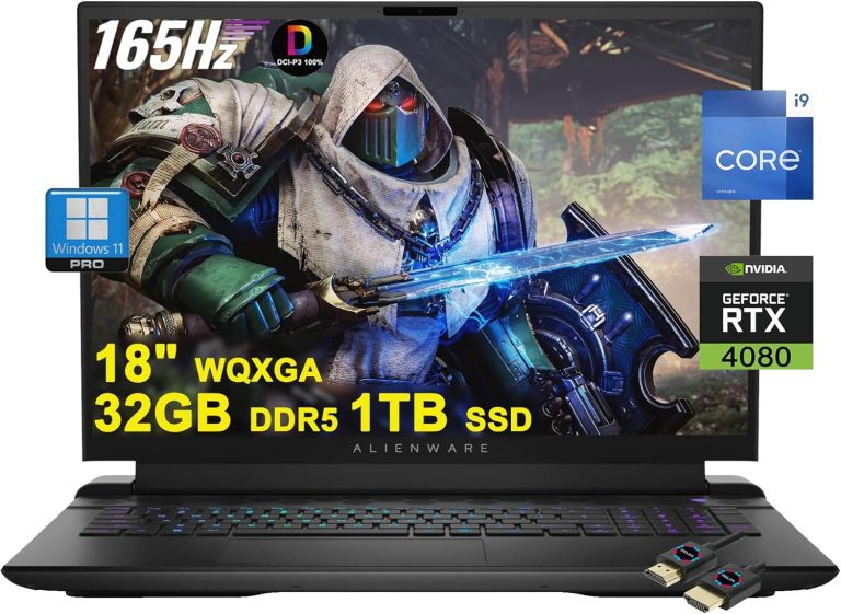 Dell Alienware M18 R2 Gaming Laptop | 18″ 2560×1600 165Hz 100% DCI-P3 | Intel 24-core i9-14900HX | 32GB DDR5 1TB SSD | GeForce RTX 4080 RGB Backlit Thunderbolt Win11Pro w/DLCA Accessory