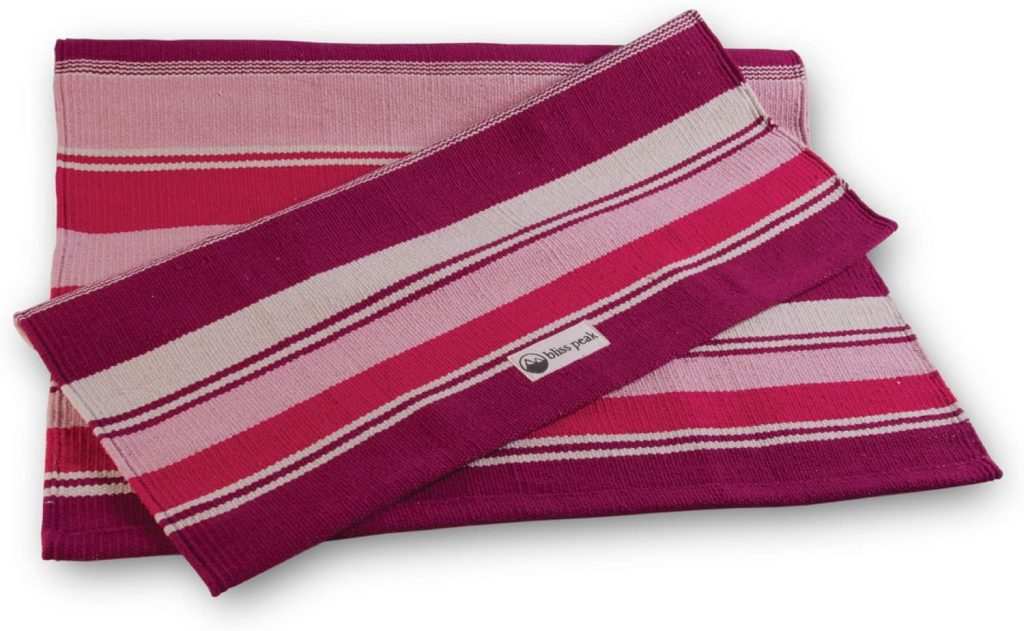 Cotton Yoga Rug by Bliss Peak. 3-in-1: Yoga Rug, Meditation Rug, and Joint Support. Handmade in India. Good for all Yoga styles – Yin, Restorative, Ashthanga, Mysore, Hot Yoga and More. Cotton Yoga Rug by Bliss Peak. 3-in-1: Yoga Rug, Meditation Rug, and Joint Support. Handmade in India. Good for all Yoga styles – Yin, Restorative, Ashthanga, Mysore, Hot Yoga and More.