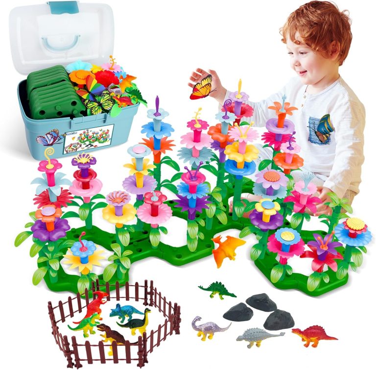 Toddlers Pretend Play – Dinosaur Flower Garden Building Toys 167 PCS,Educational Learning Fine Motor Skill Stacking Games Activities,Christmas Birthday Gifts for 2 3 4 5 Years old Preschool Boys Girls