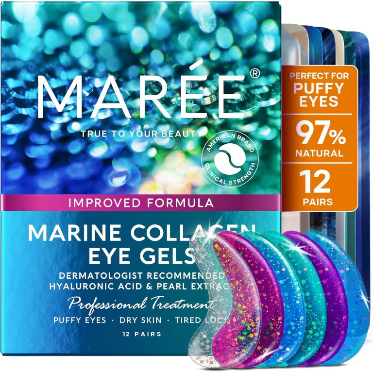 MAREE Eye Gels – Under Eye Patches for Puffy Eyes and Dark Circles with Natural Marine Collagen & Hyaluronic Acid – Anti-Aging Eye Masks for Face to Soothe Puffiness, Undereye Patches for Wrinkles