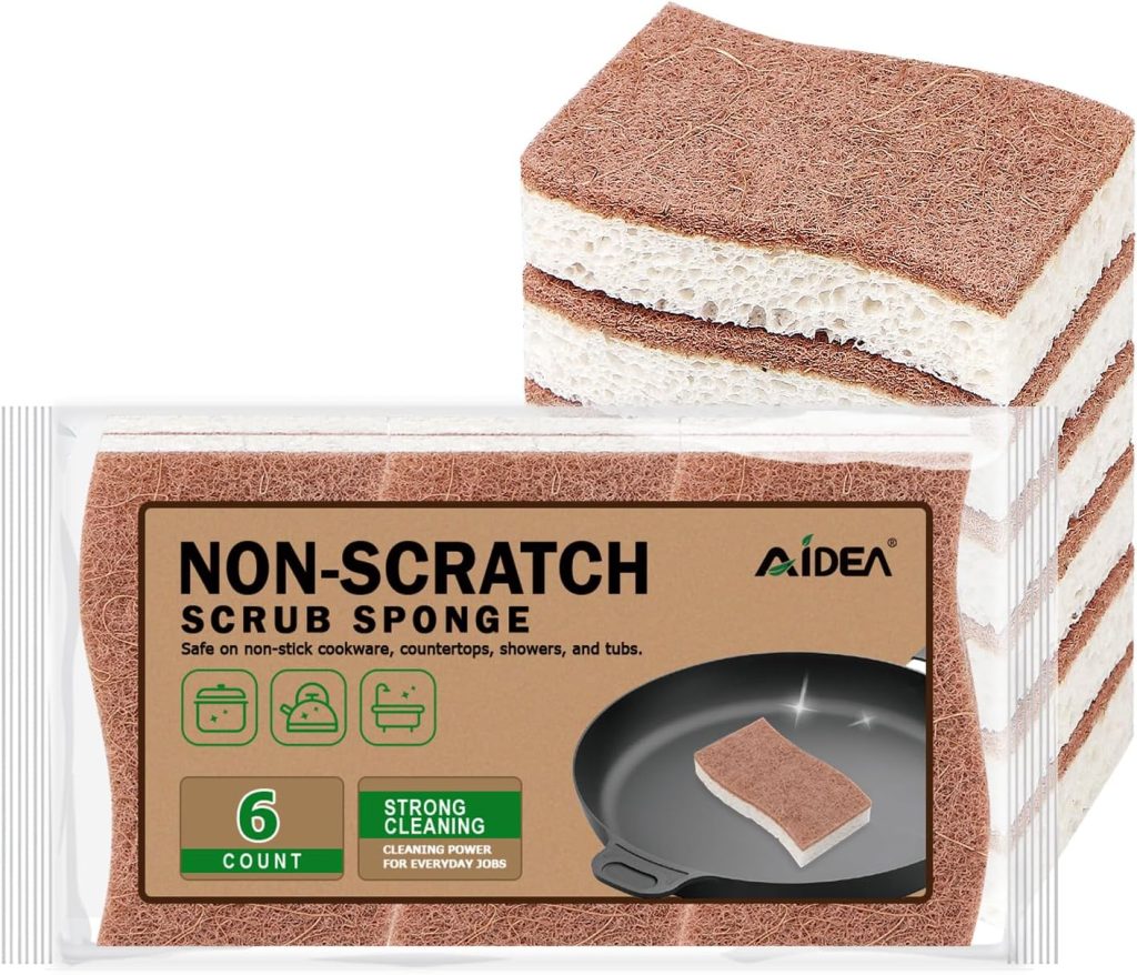 AIDEA Non-Scratch Scrub Sponges-6Count, Natural Sponges for Non-Stick Cookware, Sponges Kitchen, Cellulose Sponges for Dishes, Cleaning Sponge for Kitchen, Bathroom, Household AIDEA Non-Scratch Scrub Sponges-6Count, Natural Sponges for Non-Stick Cookware, Sponges Kitchen, Cellulose Sponges for Dishes, Cleaning Sponge for Kitchen, Bathroom, Household