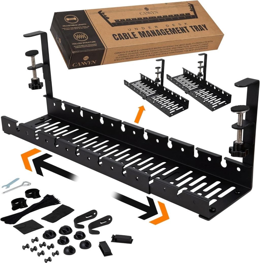 No Drill Under Desk Cable Management Tray – Extendable 16″ to 31″ Sturdy Steel Desk Cord Hider Raceway – Under Desk Cable Tray Holder with 38 Wire & Cable Rack Organizer Accessories – Black No Drill Under Desk Cable Management Tray – Extendable 16″ to 31″ Sturdy Steel Desk Cord Hider Raceway – Under Desk Cable Tray Holder with 38 Wire & Cable Rack Organizer Accessories – Black