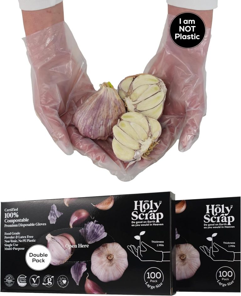 100% Certified Compostable Disposable Gloves S/M/L/XL Powder & Latex Free, Food Grade, Cleaning & Germ Protection