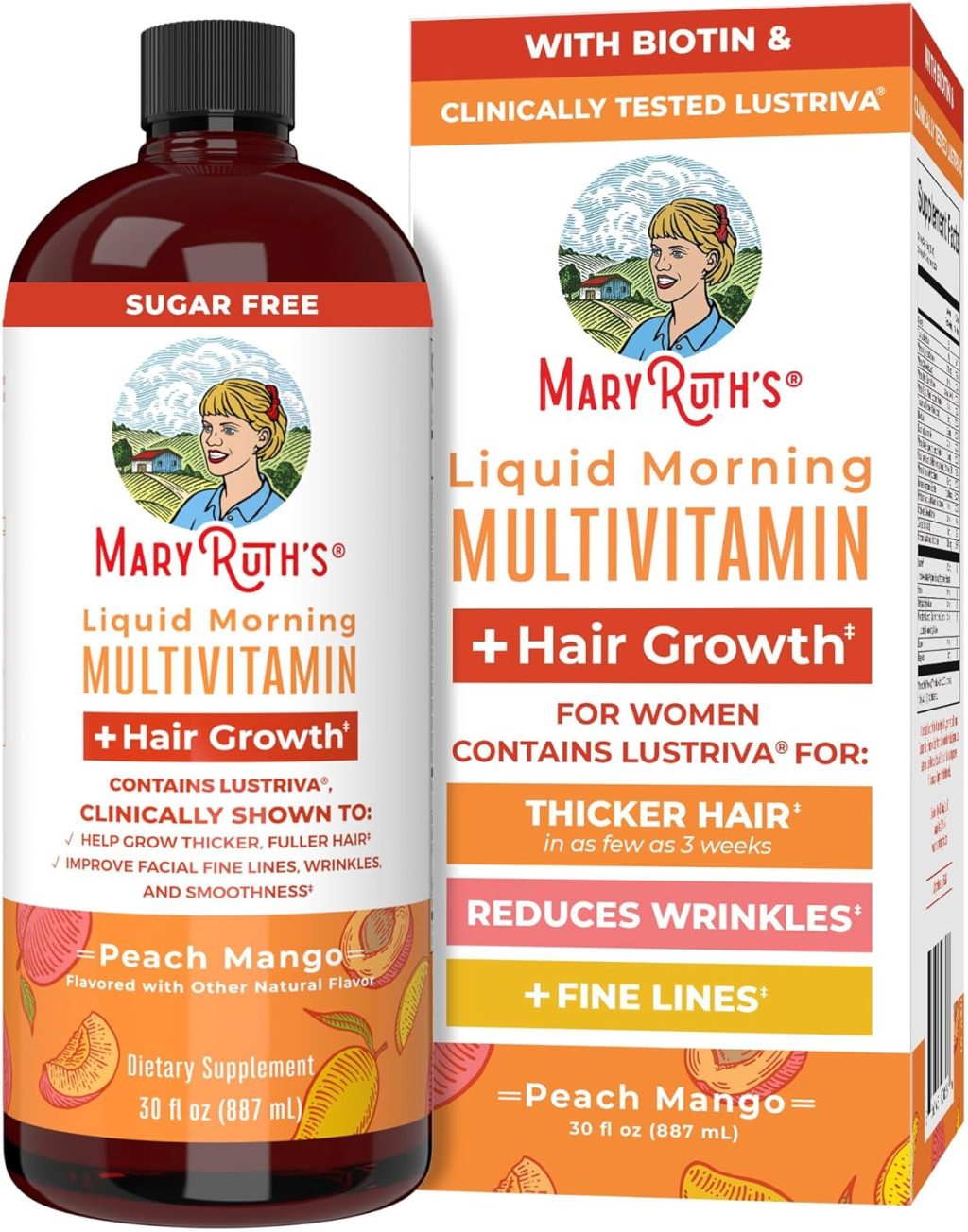 MaryRuth’s Liquid Multivitamin + Lustriva® Hair Growth | Biotin 10000mcg | Vitamin D | B Vitamins | Clinically Tested for Thicker Hair, Wrinkles, Fine Lines, Skin Care | Ages 18+ | 30 Fl Oz MaryRuth’s Liquid Multivitamin + Lustriva® Hair Growth | Biotin 10000mcg | Vitamin D | B Vitamins | Clinically Tested for Thicker Hair, Wrinkles, Fine Lines, Skin Care | Ages 18+ | 30 Fl Oz