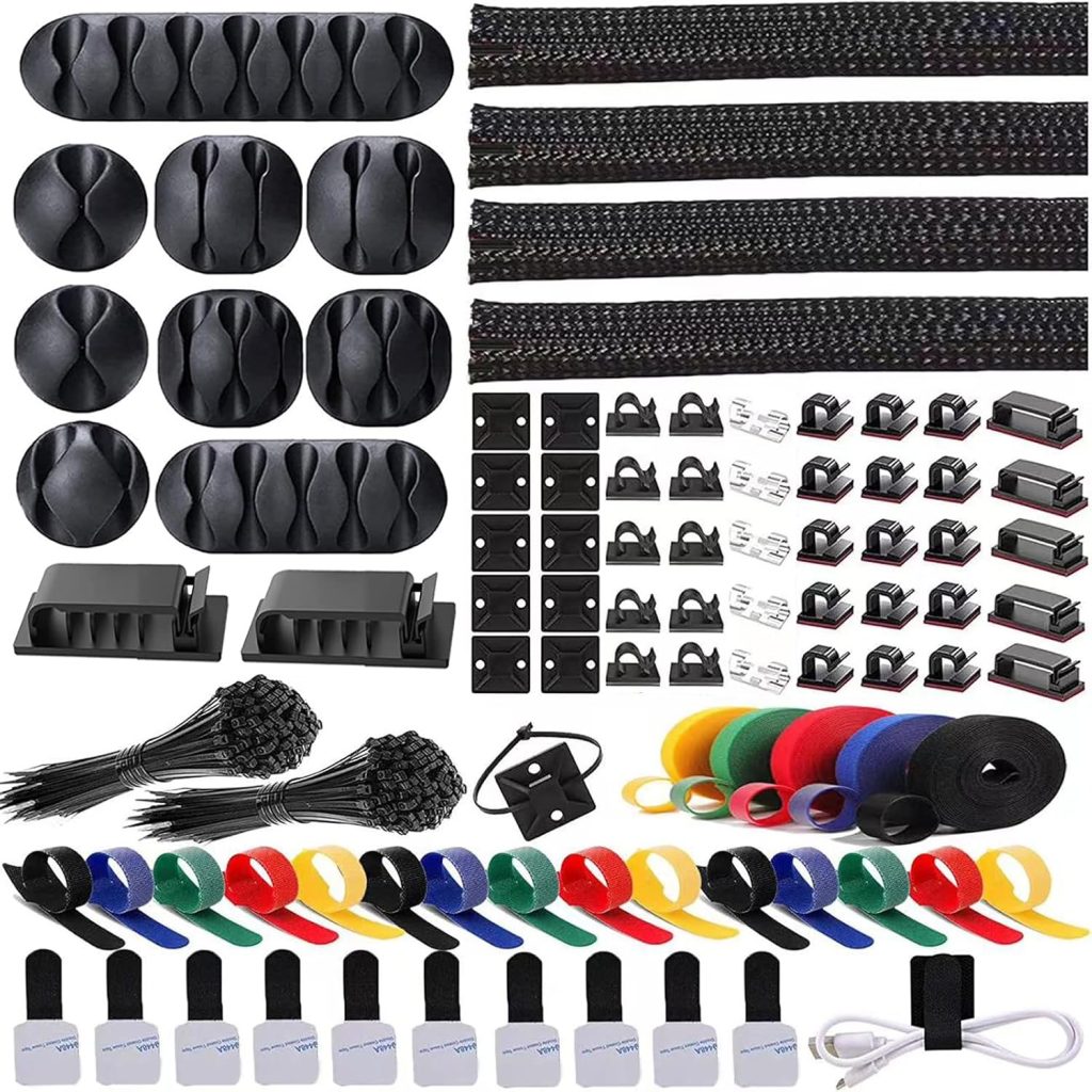 ELII 300PCS Cable Management Kit,4 Cable Sleeve 35 Cable Clips with 11Cord Holders,20 Roll Cable Organizer Straps and 200 Fastening Cable Ties,20 Cable Zip Tie Mounts for Computer TV Under Desk ELII 300PCS Cable Management Kit,4 Cable Sleeve 35 Cable Clips with 11Cord Holders,20 Roll Cable Organizer Straps and 200 Fastening Cable Ties,20 Cable Zip Tie Mounts for Computer TV Under Desk