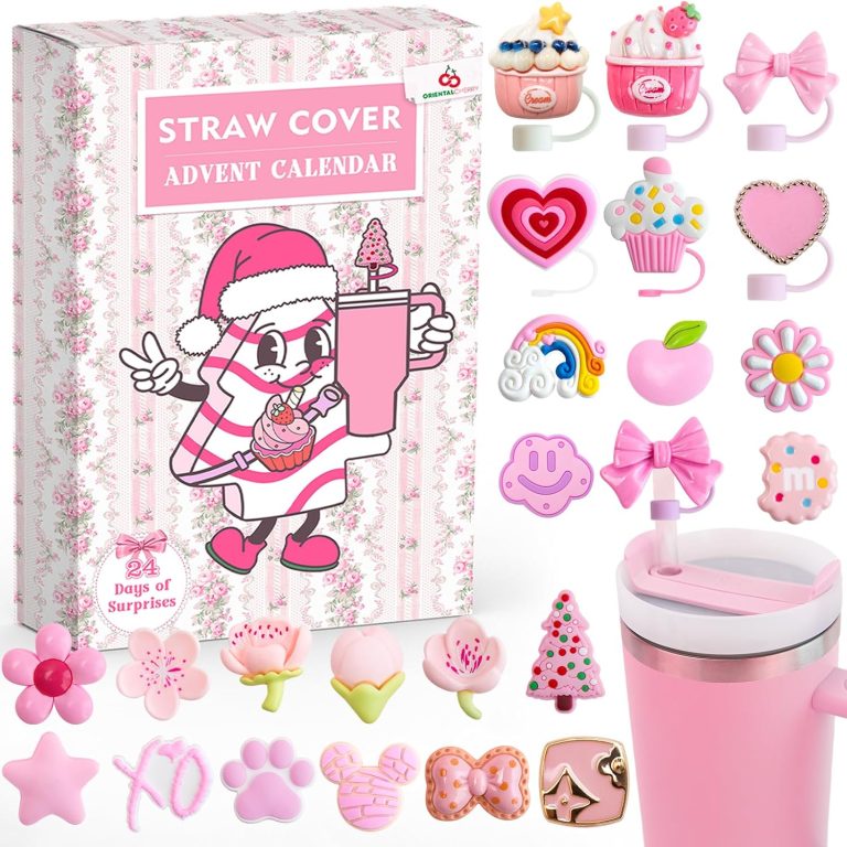 Advent Calendar 2024-24 Days of 10mm Straw Toppers for 30Oz & 40Oz Tumblers – Christmas Countdown Gifts for Teenagers, Boys, Girls, Kids & Adults