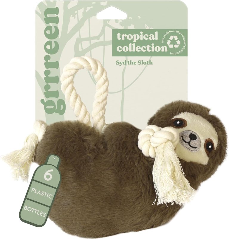 Tropical Collection Dog Toys | Jumbo Sized Syd The Sloth | Cute, Durable, & Sustainable Plush Chew Toys for Dogs | Made from Eco Friendly & Recycled Materials | Go Green!