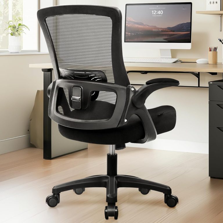NEO CHAIR High Back Mesh Chair Adjustable Height and Ergonomic Design Home Office Computer Desk Chair Executive Lumbar Support Padded Flip-up Armrest Swivel Chair (Black)