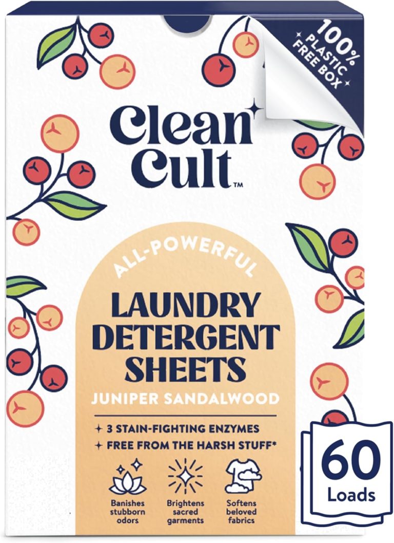 Cleancult Laundry Detergent Sheets – Resealable Box – 3 Stain Fighting Enzymes – Juniper Sandalwood – 60 Loads – Free of Harsh Chemicals – No Mess – No Plastic Waste