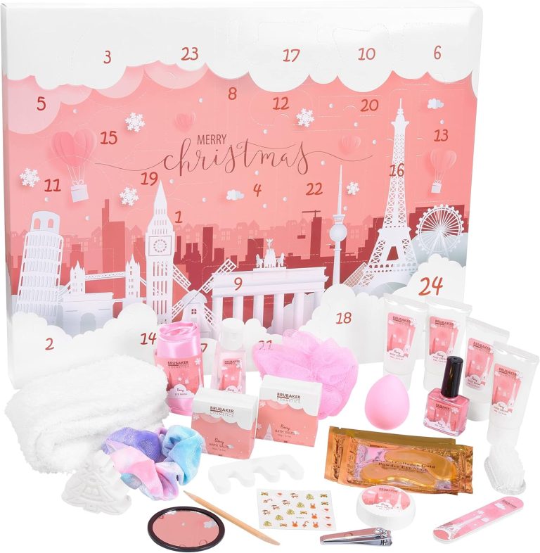 BRUBAKER Cosmetics Beauty Advent Calendar 24 Body Care Products & Spa Accessories – The XXL Wellness Christmas Calendar for Women and Girls – Cities Landmark Pink