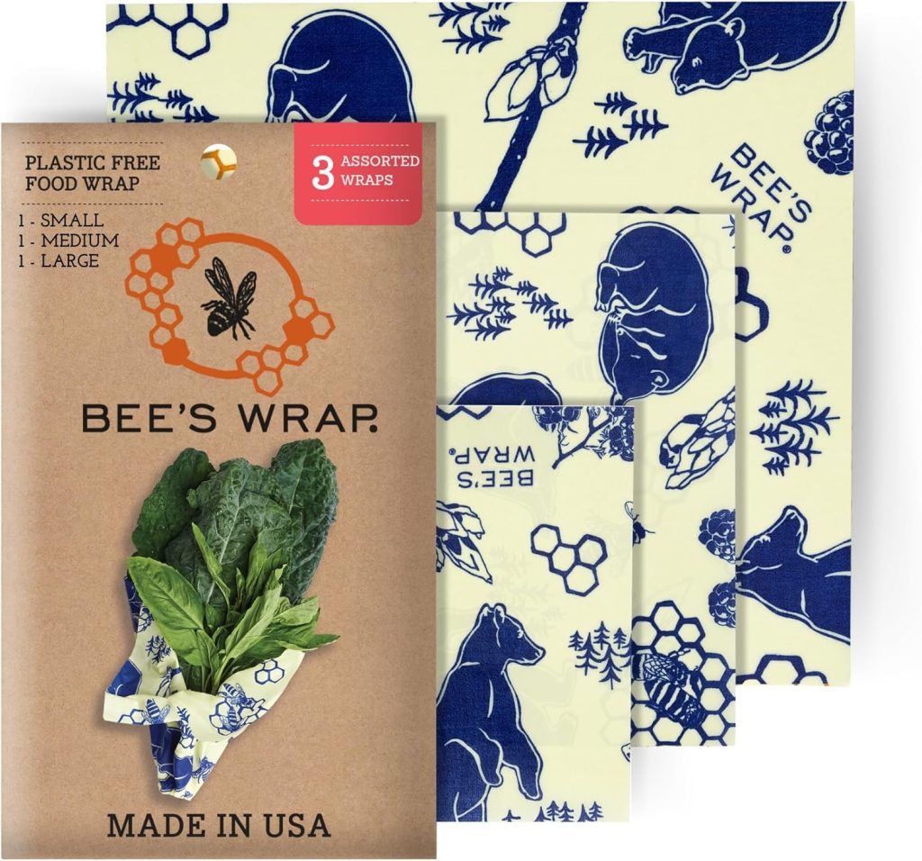 Bee’s Wrap Reusable Beeswax Food Wraps Made in the USA, Eco Friendly Beeswax Wraps for Food, Sustainable Food Storage Containers, Organic Cotton Food Wraps, Assorted 3 Pack (S, M, L), Bees + Bears Bee’s Wrap Reusable Beeswax Food Wraps Made in the USA, Eco Friendly Beeswax Wraps for Food, Sustainable Food Storage Containers, Organic Cotton Food Wraps, Assorted 3 Pack (S, M, L), Bees + Bears