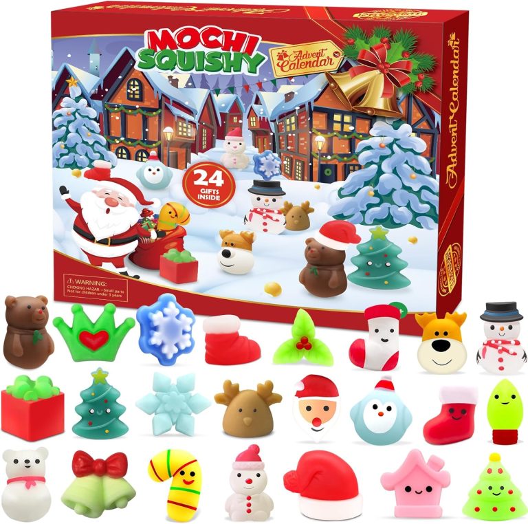 Christmas Advent Calendar 2024 with 24 Mochi Squishies Assorted Toys for Kids, 24 Days Christmas Thanksgiving Countdown Calendar, Xmas Stocking Stuffers Gifts for Boys Girls Christmas Party Favor