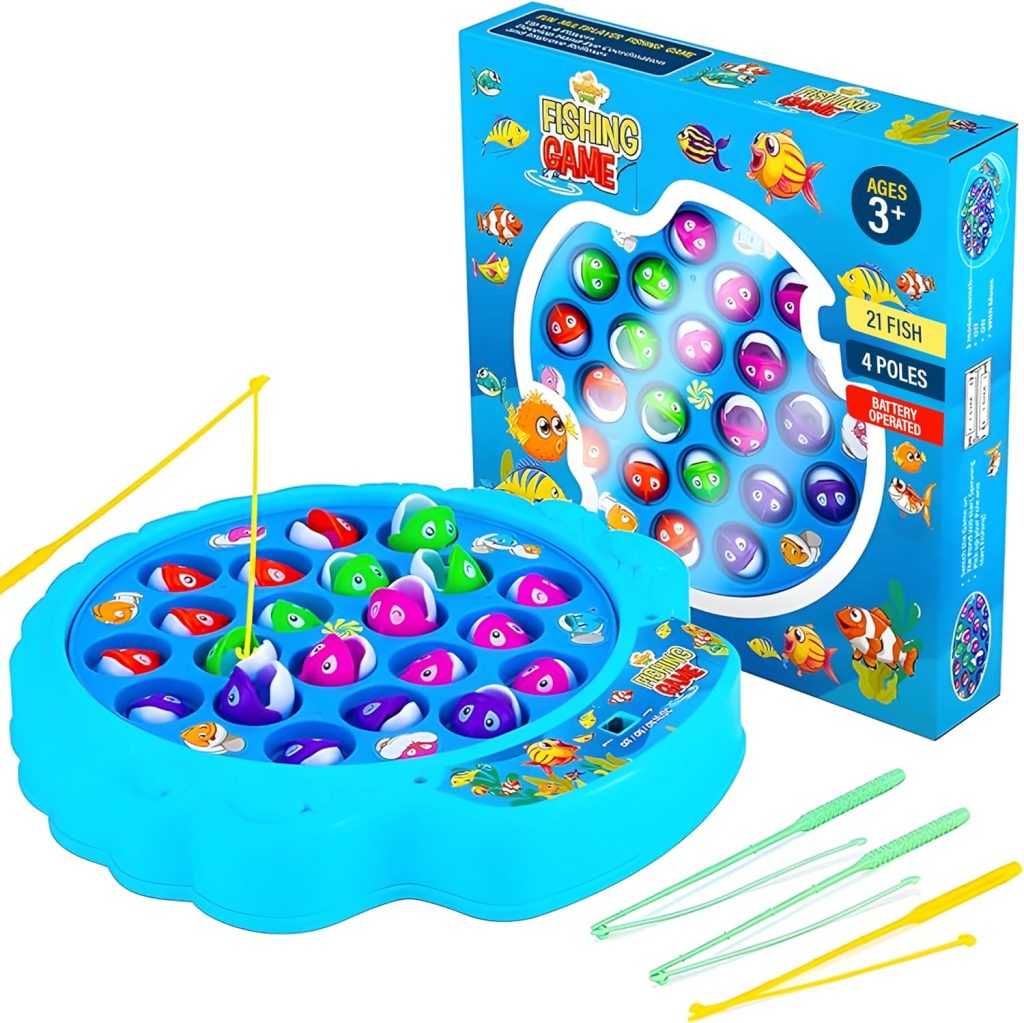 IPIDIPI TOYS Fishing Game for Kids, Hook Fishing Game for Toddlers – 21 Fish, 4 Poles Fishing Toy – Rotating Fish Board Game with Music, Educational, Fine Motor Skill Toys for Boys and Girls, Blue IPIDIPI TOYS Fishing Game for Kids, Hook Fishing Game for Toddlers – 21 Fish, 4 Poles Fishing Toy – Rotating Fish Board Game with Music, Educational, Fine Motor Skill Toys for Boys and Girls, Blue