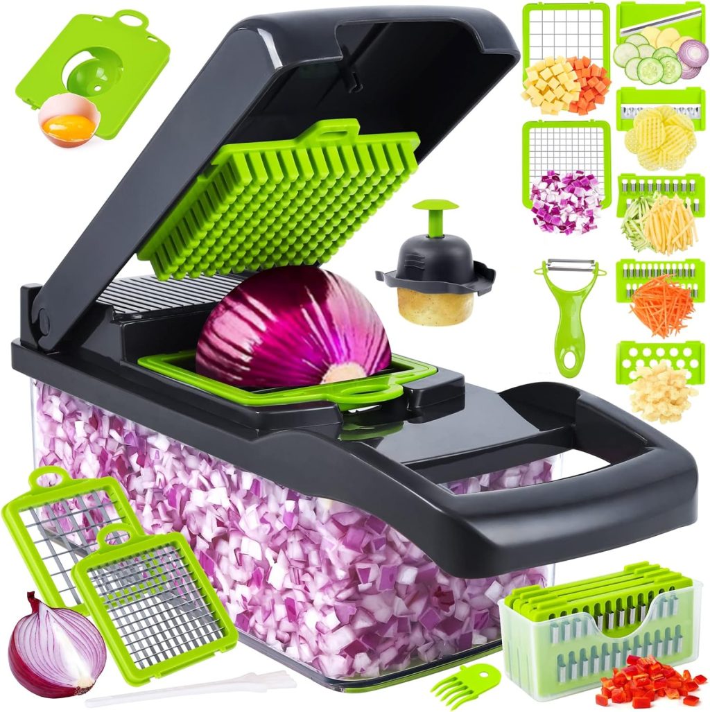 Vegetable Chopper, Pro Onion Chopper, 14 in 1Multifunctional Food Chopper, Kitchen Vegetable Slicer Dicer Cutter,Veggie Chopper With 8 Blades,Carrot and Garlic Chopper With Container (Gray) Vegetable Chopper, Pro Onion Chopper, 14 in 1Multifunctional Food Chopper, Kitchen Vegetable Slicer Dicer Cutter,Veggie Chopper With 8 Blades,Carrot and Garlic Chopper With Container (Gray)