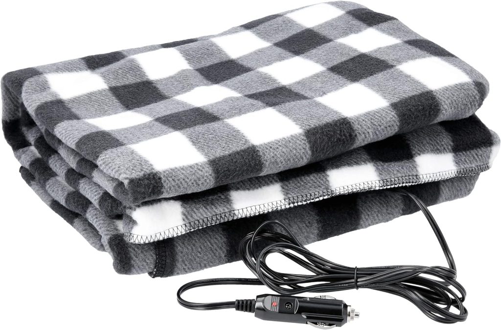 Heated Car Blanket – 12-Volt Electric Blanket for Car, Truck, SUV, or RV – Portable Heated Throw – Camping Essentials by Stalwart (Black Plaid) Heated Car Blanket – 12-Volt Electric Blanket for Car, Truck, SUV, or RV – Portable Heated Throw – Camping Essentials by Stalwart (Black Plaid)