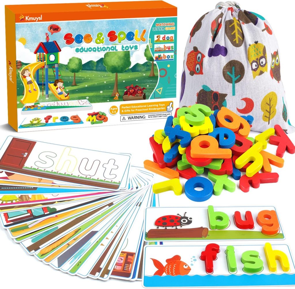 KMUYSL Learning Toys for 2 3 4 5 6 Years Old Boys and Girls – See & Spell CVC Word Builders with Alphabet Cards for Kids, Preschool Learning Activities Toys, Idea Birthday Gifts for Age 2-4 4-6 Kids KMUYSL Learning Toys for 2 3 4 5 6 Years Old Boys and Girls – See & Spell CVC Word Builders with Alphabet Cards for Kids, Preschool Learning Activities Toys, Idea Birthday Gifts for Age 2-4 4-6 Kids