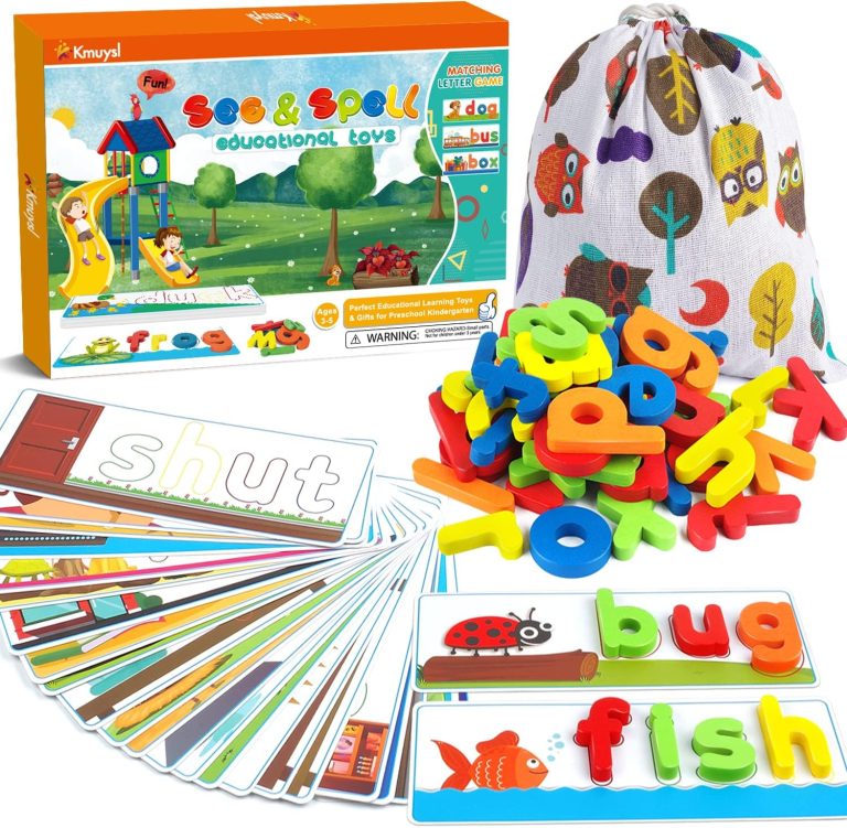 KMUYSL Learning Toys for 2 3 4 5 6 Years Old Boys and Girls – See & Spell CVC Word Builders with Alphabet Cards for Kids, Preschool Learning Activities Toys, Idea Birthday Gifts for Age 2-4 4-6 Kids