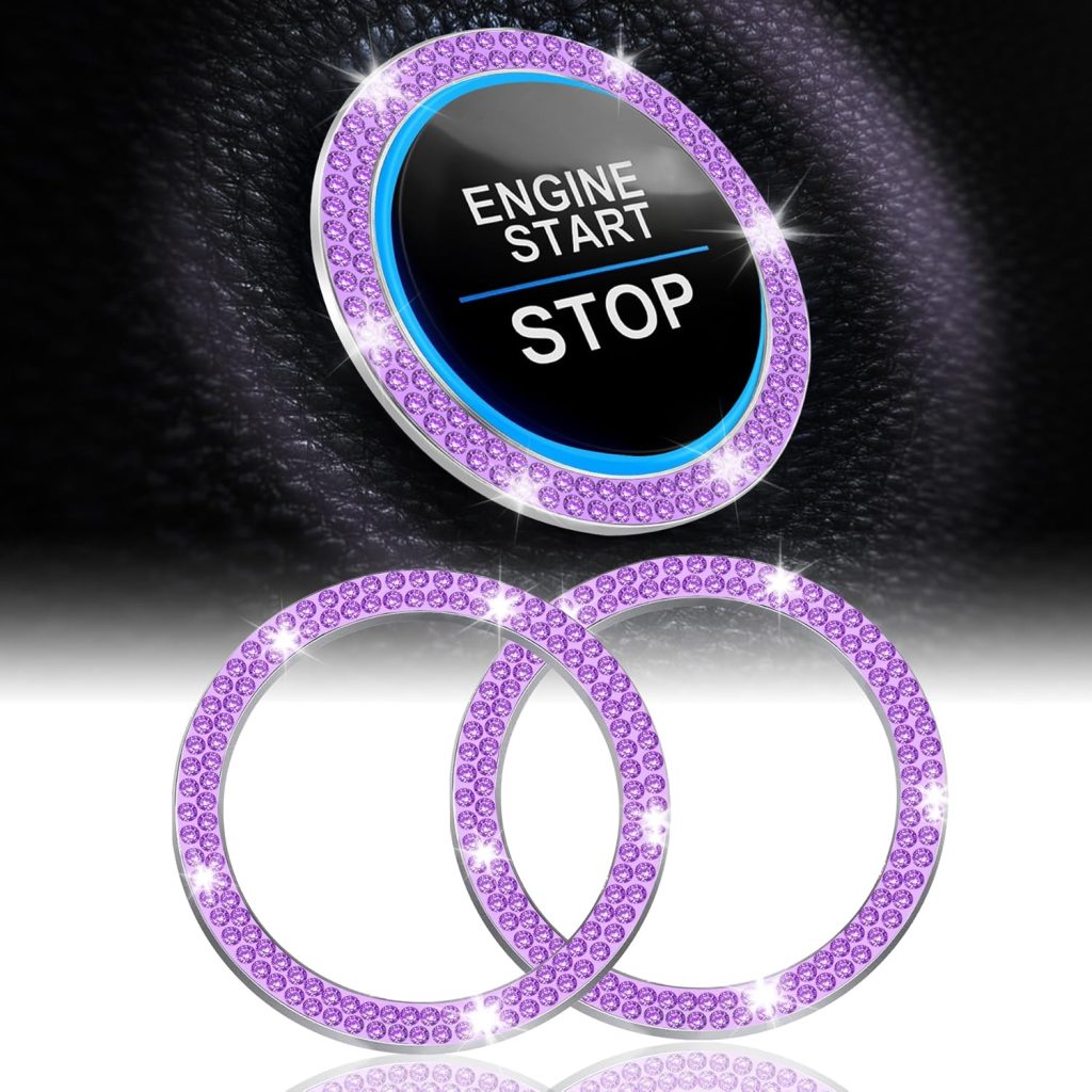 LivTee 2 PCS Crystal Double Rhinestone Car Engine Start Stop Decoration Ring, Bling Car Interior Accessories for Women, Push to Start Button Cover/Sticker, Key Ignition & Knob Bling Ring, Purple LivTee 2 PCS Crystal Double Rhinestone Car Engine Start Stop Decoration Ring, Bling Car Interior Accessories for Women, Push to Start Button Cover/Sticker, Key Ignition & Knob Bling Ring, Purple