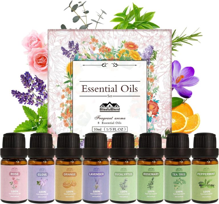 8 Pack 10 ML Organic Aromatherapy Essential Oil Set, Pure Essential Oil Kit for Diffusers for Home, Peppermint, Lavender,Eucalyptus,Tea Tree,Rose, Rosemary,Clove Orange Fragrance Oil for Candle Making