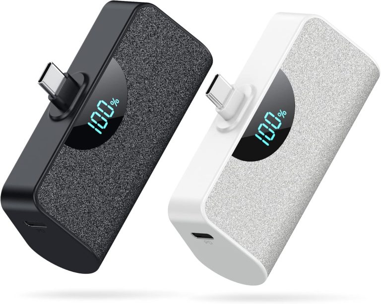 [2 Pack]Mini Portable Charger USB-C Power Bank 5200mAh,LCD Display PD Fast Charging Battery Pack Backup Charger Compatible with iPhone 16/16 Plus/16 Pro/16 Pro Max/15 Series,Samsung,Android Phones etc