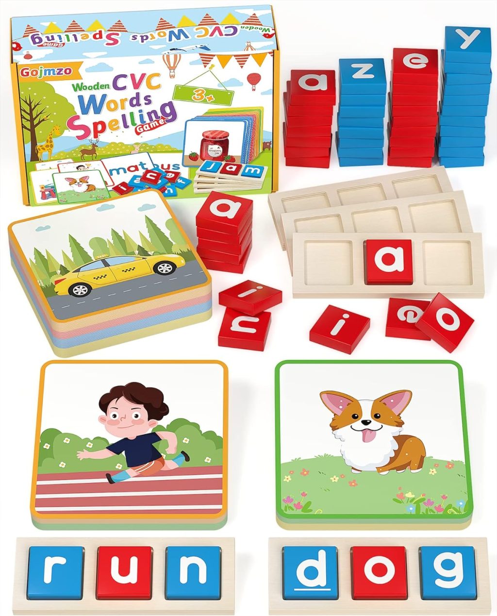 Gojmzo Wooden CVC Word Spelling Games, Preschool Kindergarten Learning Activities, Montessori Educational Toys Gifts for 3 4 5 6 Year Old Kids, Sight Words Flash Cards Reading Letters for Toddlers Gojmzo Wooden CVC Word Spelling Games, Preschool Kindergarten Learning Activities, Montessori Educational Toys Gifts for 3 4 5 6 Year Old Kids, Sight Words Flash Cards Reading Letters for Toddlers
