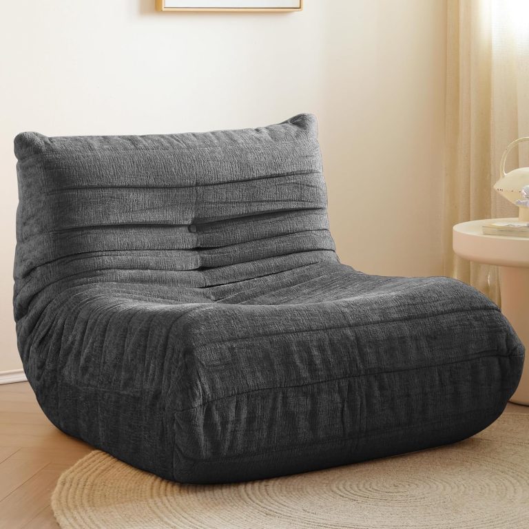 Bean Bag Chairs for Adults, Lazy Floor Sofa with Soft Chenille Fabric, Giant Armless Togo Sofa, Memory Foam Fireside Chair for Livingroom Bedroom Dorm Office, No Assembly Required(Dark Grey)