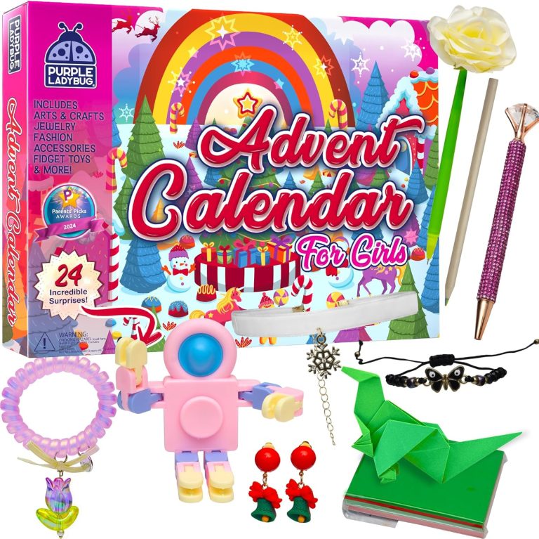 PURPLE LADYBUG Christmas Girls Advent Calendar 2024 Kids with 24 Unique Gifts – Crafts, Jewelry, Accessories & More – Tween Advent Calendar 2024 Teen Girls, Fun 24 Days Christmas Countdown for Girl 6+