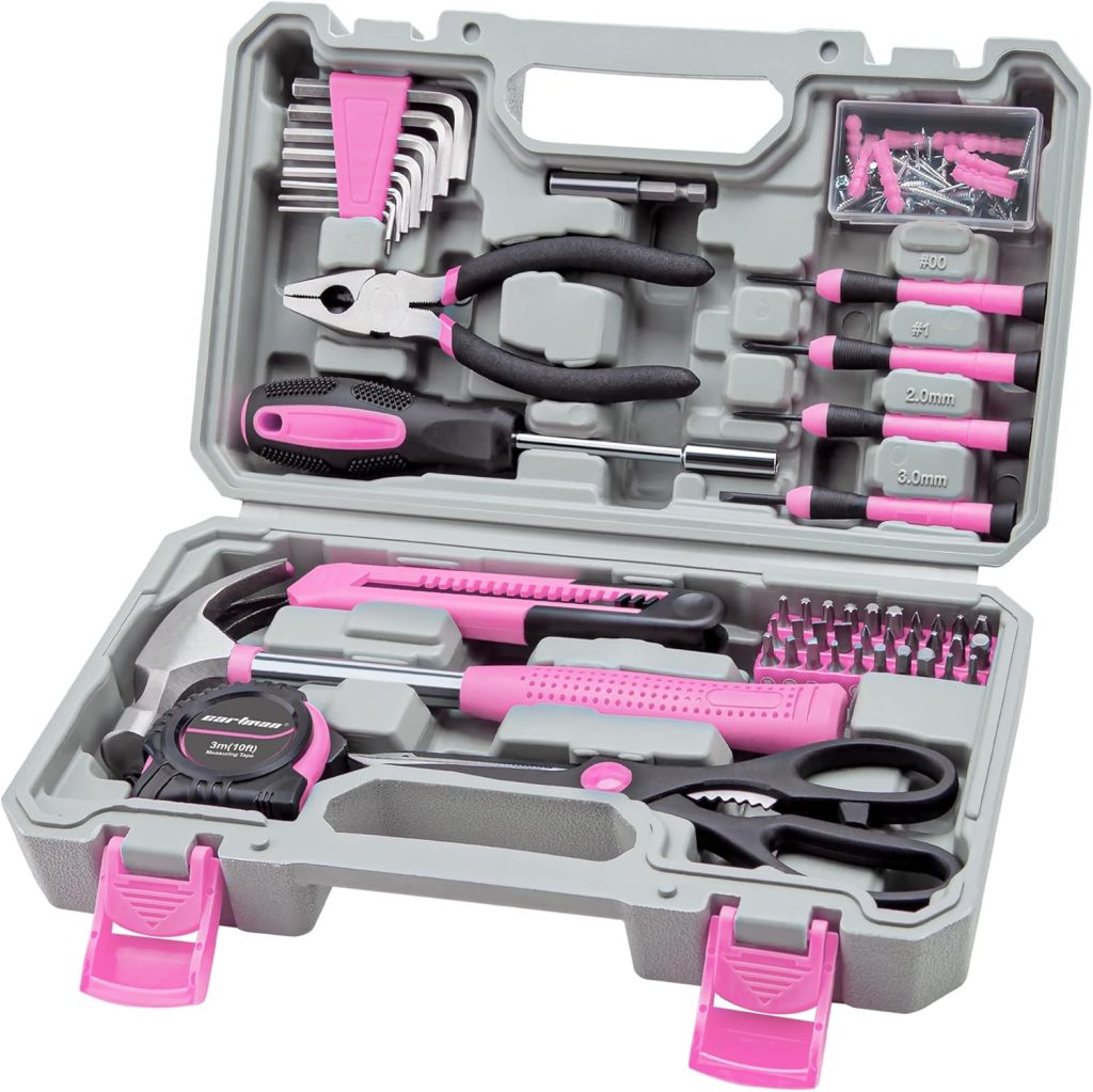 CARTMAN Tool Set General Household Hand Tool Kit with Plastic Toolbox Storage Case Pink CARTMAN Tool Set General Household Hand Tool Kit with Plastic Toolbox Storage Case Pink