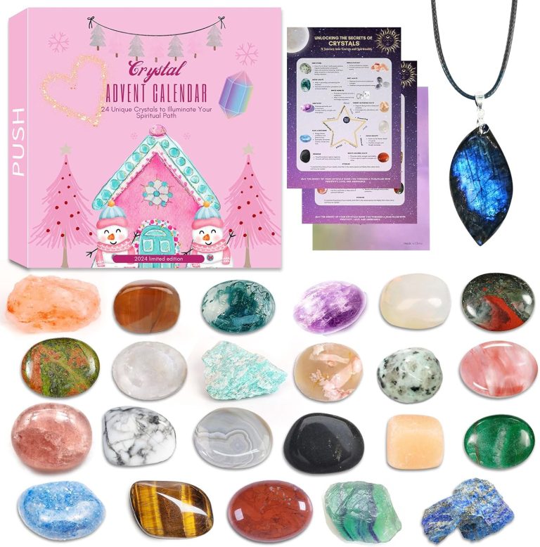 ANOTION Christmas Crystals Gifts, Advent Calendar 2024 24 Gemstones Natural Beauty Stones Kit Healing Journey for Teen Girls Christmas Gifts Unique Holiday Gift for Women