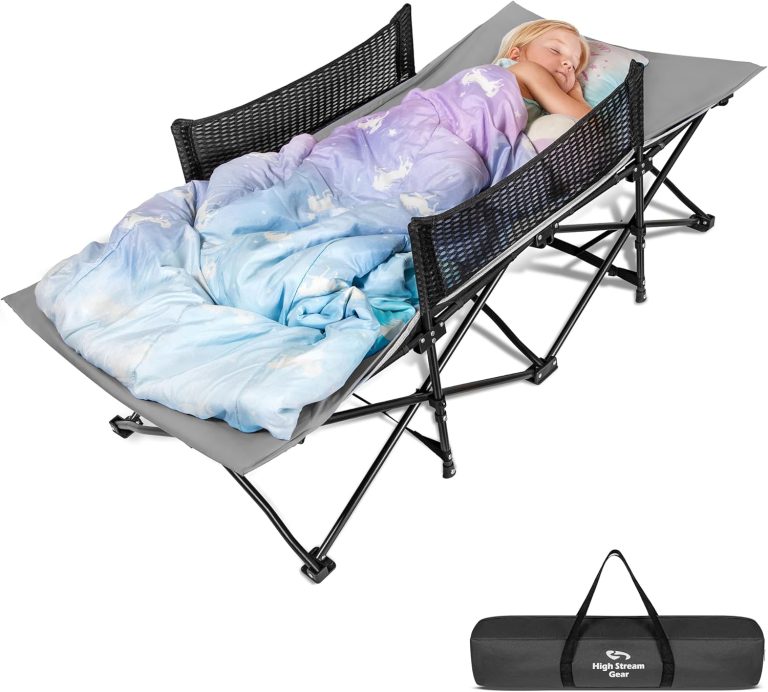 Toddler Cot Bed: Kids Travel Camping Bed, a Portable Folding Cot for Kids Great for Outdoors and Young Guests at Home. Comfortable Kids Sleeping Cot Easy to Store and Use (Gray)